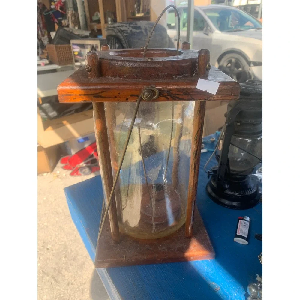 Vintage Wood and Glass Nautical Lantern Rustic Maritime Decorative Candle Holder